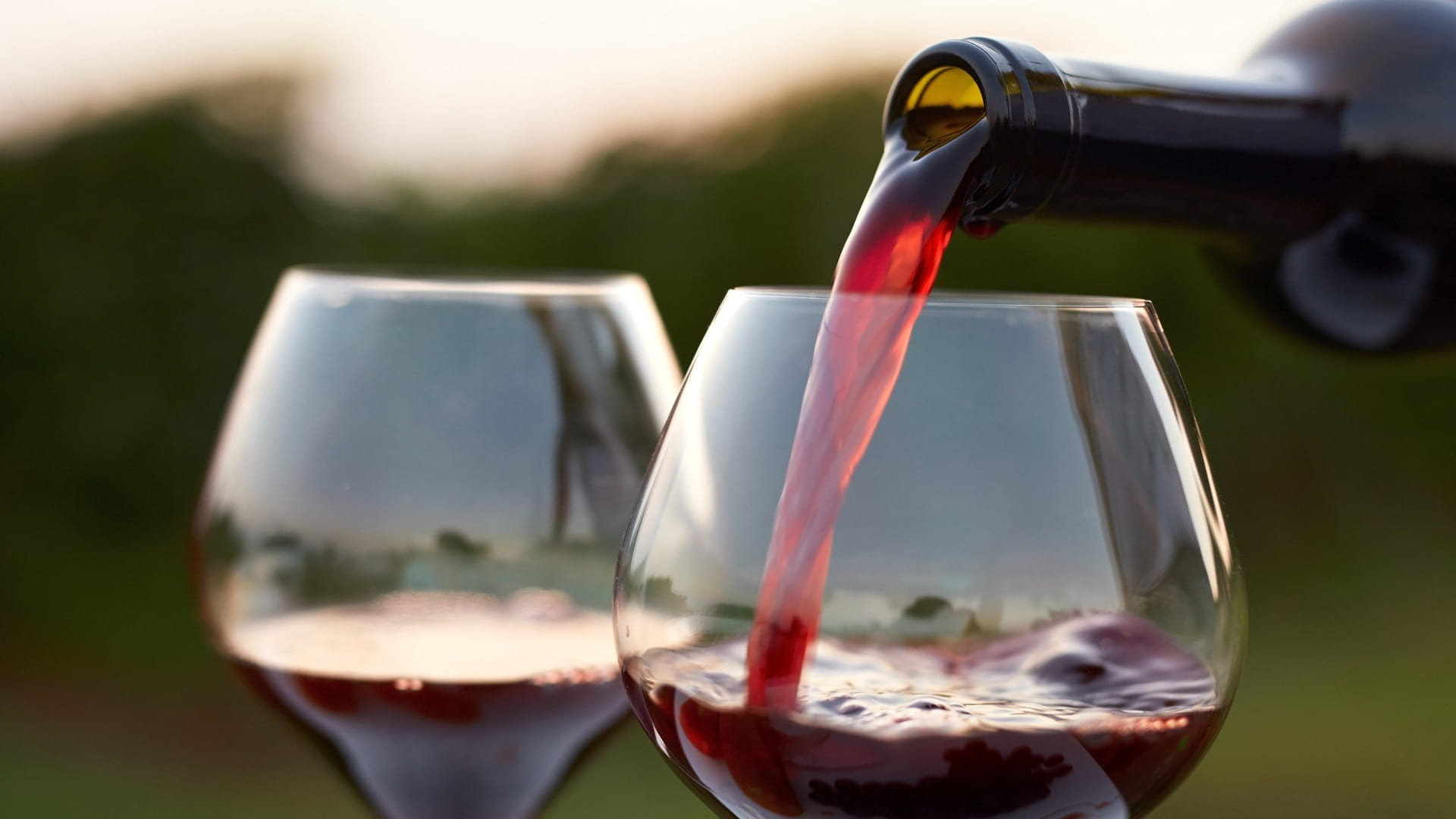 Červené víno v sklenených pohároch